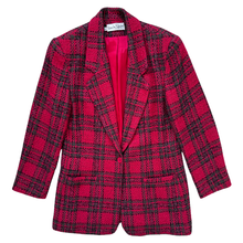 Load image into Gallery viewer, Vintage 1980s Diane Von Furstenberg Red Plaid Tweed Wool Blazer - Medium