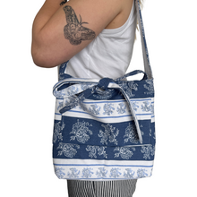 Load image into Gallery viewer, Recycled Blue and White Floral Denim Bow Purse