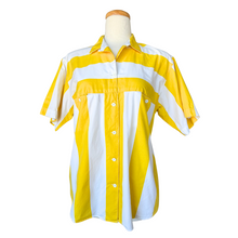 Load image into Gallery viewer, Vintage Yellow and White Striped Button Down T-Shirt | 1990s | Medium-Large