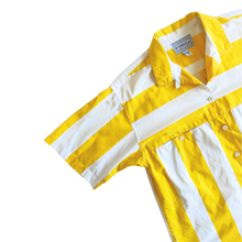 Load image into Gallery viewer, Vintage Yellow and White Striped Button Down T-Shirt | 1990s | Medium-Large