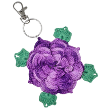 Load image into Gallery viewer, Recycled Purple Floral Crochet Doilie Keychain/Purse Charm