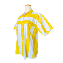 Load image into Gallery viewer, Vintage Yellow and White Striped Button Down T-Shirt | 1990s | Medium-Large