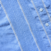 Load image into Gallery viewer, Authentic Chic Baby Blue Pleated Cotton Blouse with Lace Trim | Medium-Large