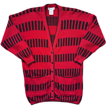 Load image into Gallery viewer, Vintage 1980s-1990s Tric-Trac Red and Black Abstract Long Cardigan - Large / Extra-Large