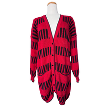 Load image into Gallery viewer, Tric-Trac Red and Black Abstract Long Cardigan | Large / Extra-Large