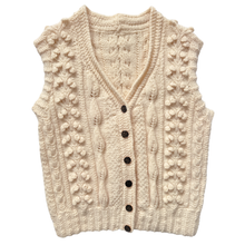 Load image into Gallery viewer, Vintage Chunky Knit Wool Vest with Black Floral Buttons - Medium
