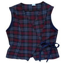 Load image into Gallery viewer, Recycled Sleeveless Navy Plaid Wrap Blouse | Large