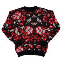 Load image into Gallery viewer, Vintage 1980s-1990s Cicely Black and Red Floral Crewneck Pullover Sweater | Small