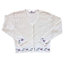 Load image into Gallery viewer, Vintage 1980s-1990s Two Roads White Cardigan with Floral Trim | Small - Medium