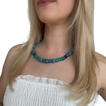 Load image into Gallery viewer, Upcycled Chucky Teal and Blue Beaded Necklace