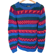 Load image into Gallery viewer, Blue, Orange, Purple and Green Abstract Print Wool Sweater | Large / Extra-Large