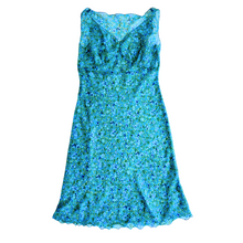Load image into Gallery viewer, Vintage Y2K 1990s -2000s Sheer Teal Floral Sleeveless Ruffled Dress | Medium