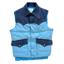 Load image into Gallery viewer, Vintage 1970s Sprung Blue Puffer Vest with Denim Details | Medium