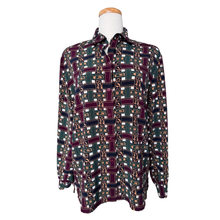 Load image into Gallery viewer, Alia Burgundy Green and Navy Graphic Blouse | Large