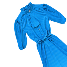Load image into Gallery viewer, Bright Blue Ruffle Collared Dress with Faux Scarf | Extra-Small