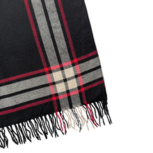 Load image into Gallery viewer, Studio Jax Black, Red and Cream Plaid Wool Fringe Scarf