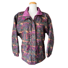 Load image into Gallery viewer, Purple and Green Abstract Print Fall / Winter Jacket | Small-Medium