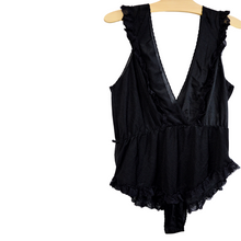 Load image into Gallery viewer, Black Lace Ruffled Body Suit | M