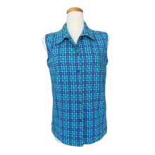 Load image into Gallery viewer, Teal Floral Plaid Sleeveless Blouse | Medium-Large