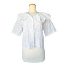 Load image into Gallery viewer, White Eyelet Blouse with Oversized Ruffle Collar | Small-Medium
