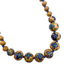 Load image into Gallery viewer, Upcycled Blue Floral Wood Beaded Necklace