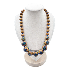Load image into Gallery viewer, Upcycled Blue Floral Wood Beaded Necklace