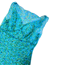 Load image into Gallery viewer, Sheer Teal Floral Sleeveless Ruffled Dress | Medium