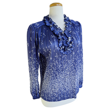 Load image into Gallery viewer, D'Allaird's Blue Ruffled Neck Pleated Floral Blouse | Medium