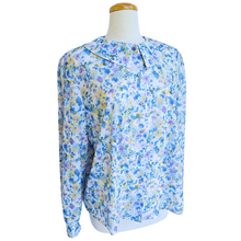 Load image into Gallery viewer, Blue Yellow and Purple Floral Blouse with Peter Pan Collar | M