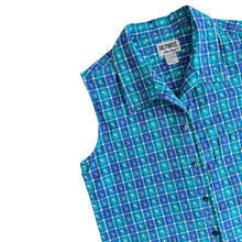 Load image into Gallery viewer, Teal Floral Plaid Sleeveless Blouse | Medium-Large