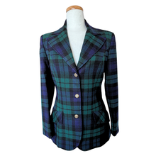 Load image into Gallery viewer, Highland Queen Navy and Green Plaid Wool Blazer - XS / S