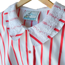 Load image into Gallery viewer, Red and White Striped Blouse with Lace Detailed Collar | Large