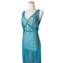 Load image into Gallery viewer, Sheer Teal Floral Sleeveless Ruffled Dress | Medium