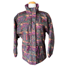 Load image into Gallery viewer, Purple and Green Abstract Print Fall / Winter Jacket | Small-Medium