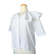 Load image into Gallery viewer, White Eyelet Blouse with Oversized Ruffle Collar | Small-Medium