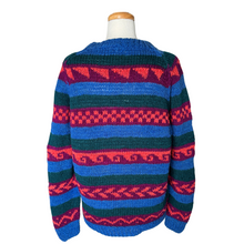Load image into Gallery viewer, Blue, Orange, Purple and Green Abstract Print Wool Sweater | Large / Extra-Large