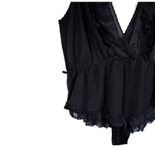 Load image into Gallery viewer, Black Lace Ruffled Body Suit | M