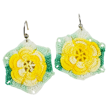 Load image into Gallery viewer, Recycled Yellow Floral Doilie Earrings
