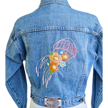Load image into Gallery viewer, Up-cycled Hand Embroidered Jellyfish Denim Jacket | M