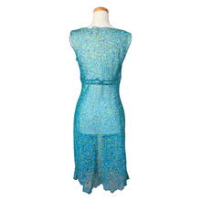 Load image into Gallery viewer, Sheer Teal Floral Sleeveless Ruffled Dress | Medium