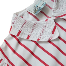 Load image into Gallery viewer, Red and White Striped Blouse with Lace Detailed Collar | Large