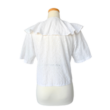 Load image into Gallery viewer, White Eyelet Blouse with Oversized Ruffle Collar | Small-Medium