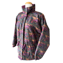 Load image into Gallery viewer, Purple and Green Abstract Print Fall / Winter Jacket | Small-Medium