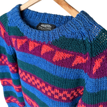 Load image into Gallery viewer, Blue, Orange, Purple and Green Abstract Print Wool Sweater | Large / Extra-Large