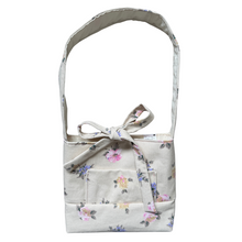 Load image into Gallery viewer, Hand-Crafted Recycled Beige Denim Bow Purse with Pink and Purple Flowers