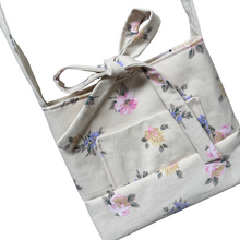 Load image into Gallery viewer, Recycled Beige Denim Bow Purse with Pink and Purple Flowers