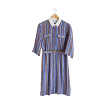 Load image into Gallery viewer, Striped Collared Shirt Dress with Ornate Belt | M