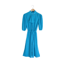 Load image into Gallery viewer, Bright Blue Ruffle Collared Dress with Faux Scarf | XS