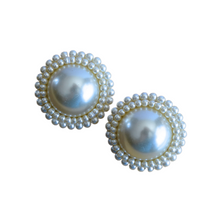 Load image into Gallery viewer, Vintage 1980s Large Circular Pearl Statement Earrings with Pearl Bead Border