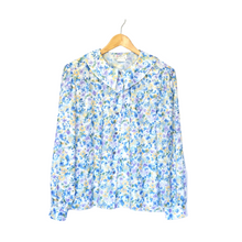 Load image into Gallery viewer, Blue Yellow and Purple Floral Blouse with Peter Pan Collar | M